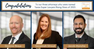 The Carlson Law Firm has three attorneys named to the Super Lawyers Rising Star list in 2021.