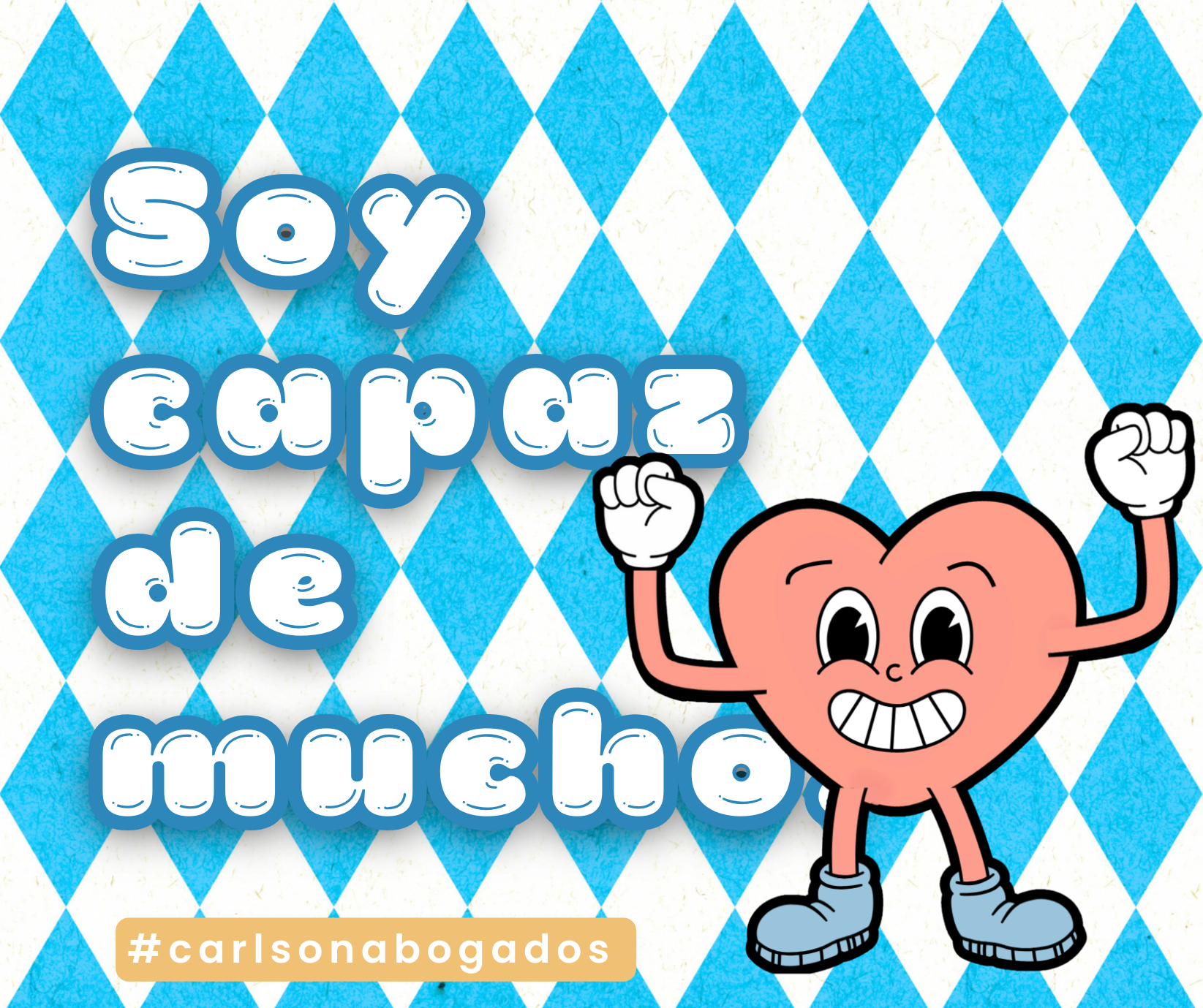 afirmaciones positivas para la salud mental juvenil, diseño retro con una caricatura de corazon. el mensaje lee Soy Capaz de Mucho