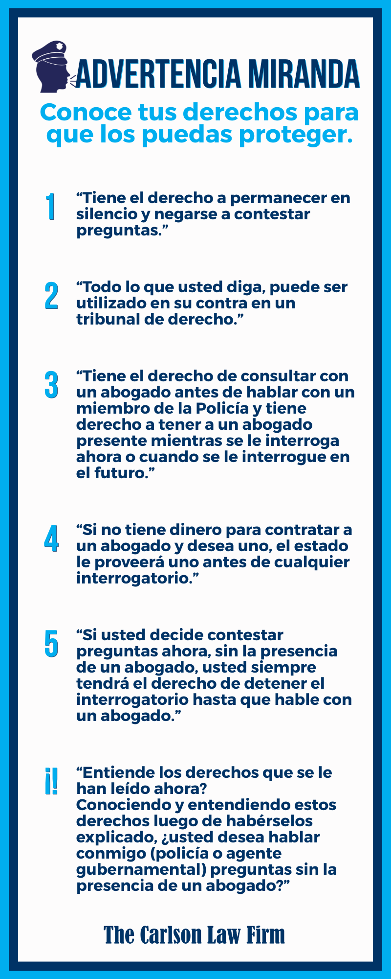 Advertencia Miranda, Derechos Miranda