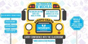 Quinta Distribución de Mochilas Anual en Waco 2025, mochilas gratis, julio 2025, regreso a clases 2025, The Carlson Law Firm, Carlson Cares, Evento Comunitario, Regreso a Clases 2025, Útiles Escolares