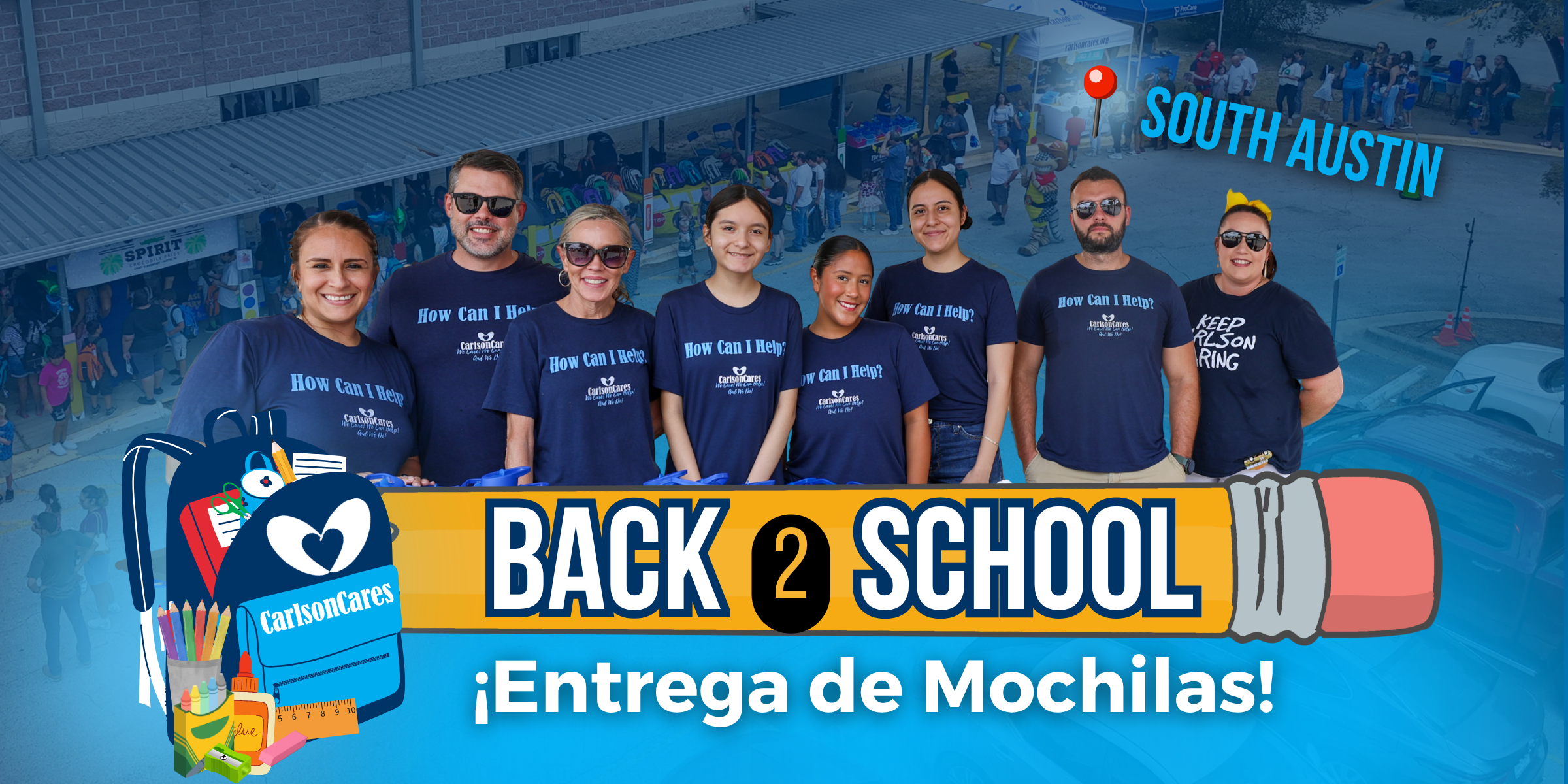 El equipo de The Carlson Law Firm en el sur de Austin celebró un evento de regreso a clases 2026 para la comunidad regalaron mochilas y útiles escolares para estudiantes.