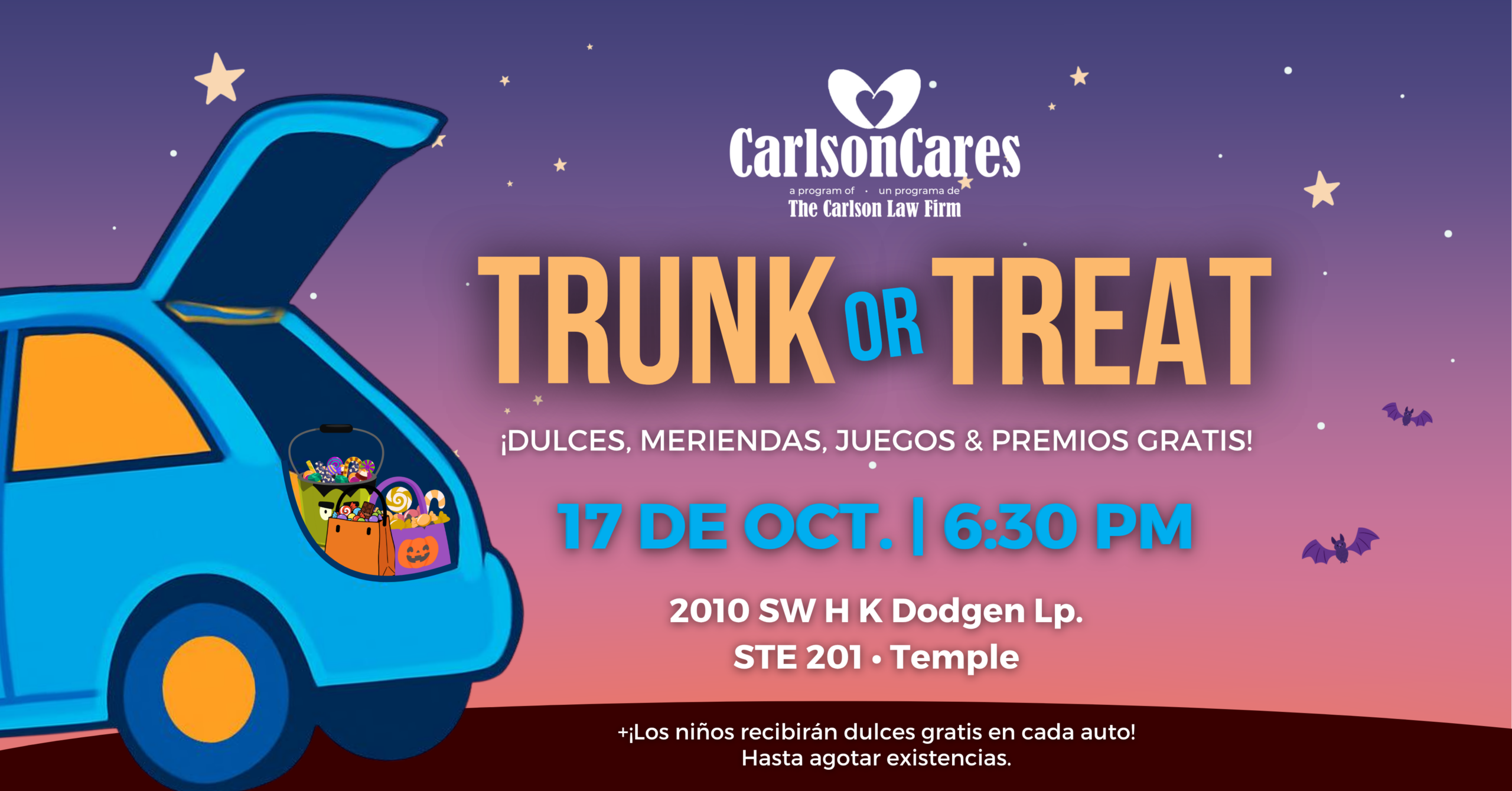 Halloween gratis en Temple con Trunk-or-Treat 2026 de Carlson Cares
