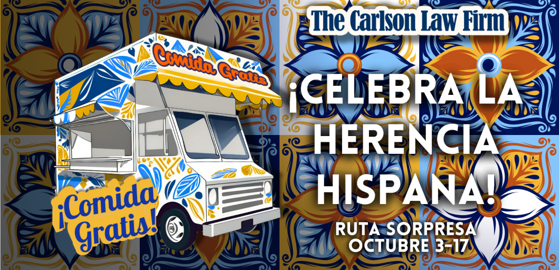 ruta gastronómica hispana 2025, tour gastronómico hispano Texas, food trucks hispanos Texas 2025, evento gastronómico Herencia Hispana 2025, The Carlson Law Firm Ruta Gastronómica, comida gratis Mes de la Herencia Hispana 2025, negocios hispanos Texas comida, celebración gastronómica hispana Texas 2025