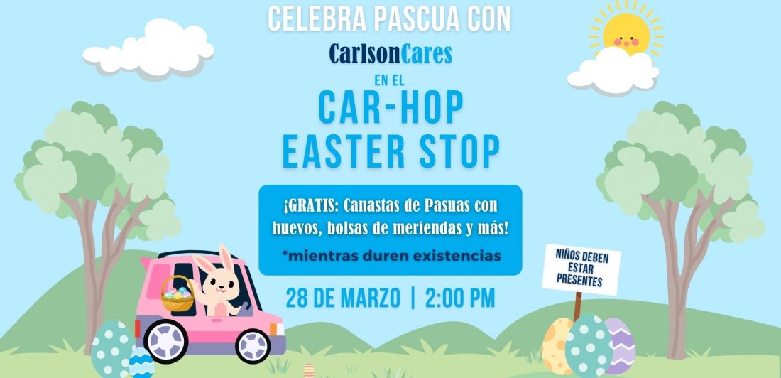 Carlson Cares Car-Hop Easter Stop[ 2026 es un evento comunitario gratis en Austin para celebrar Pascua por servicarro con tus niños en familia